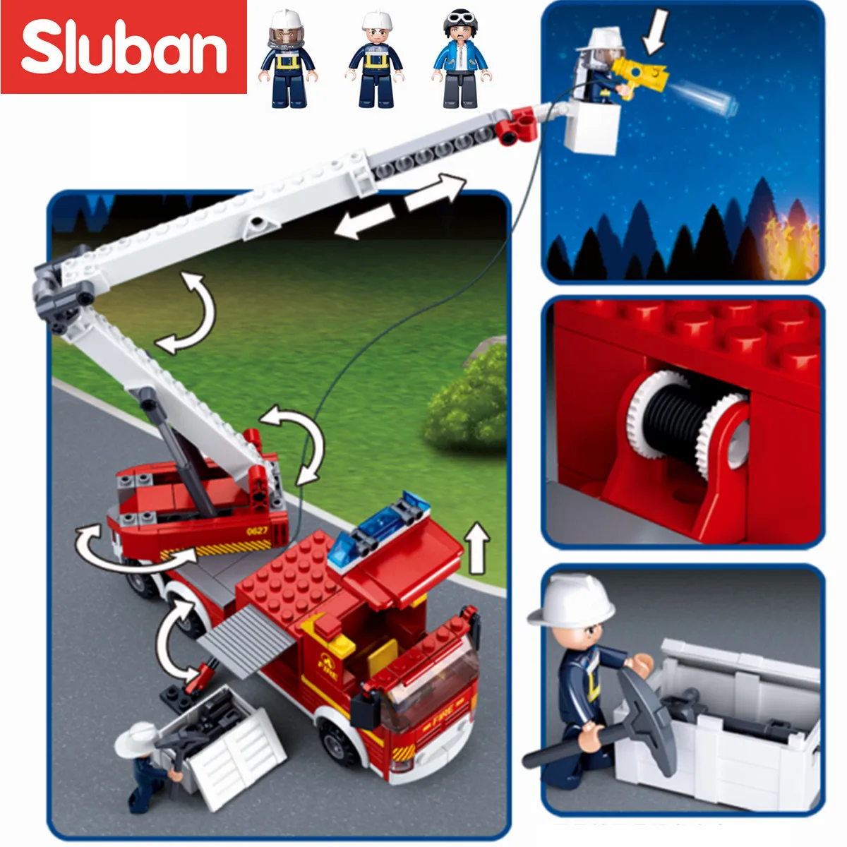 Sluban Building Block Toys City Fire Fighter 394PCS Bricks B0627 Elevating Platform Fire Truck  Compatbile With Leading Brands