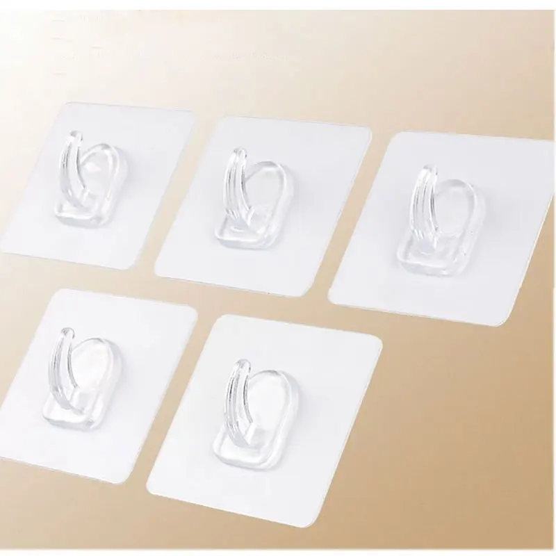 Reutilizáveis Adhesive Clear Plastic Hooks, Sticky Hanging Hook, Seamless Wall Hook, Impermeável, Casa, Cozinha, Banheiro, Escritório, 5 Pcs, 10Pcs