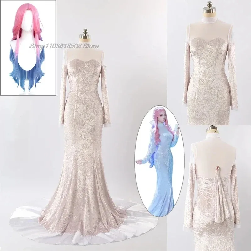 DY20 مخصص الغريبة المرحلة ميزي تأثيري فستان سهرة طويل زي شعر مستعار الدعامة مرحلة الأداء الملابس R7 النساء يتوهم حفلة عيد الميلاد