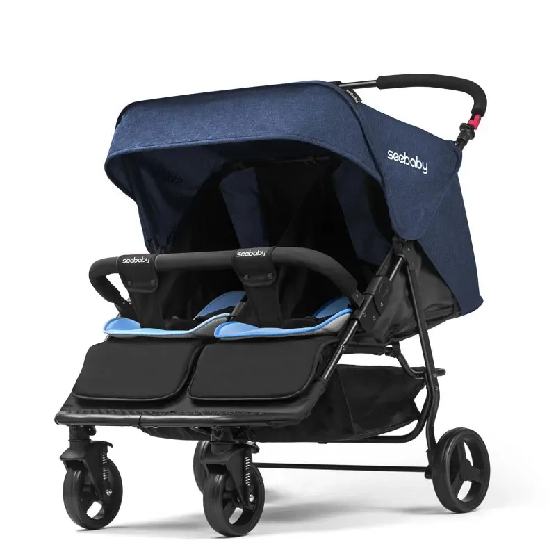 Leve dobrável Twin Baby Stroller, Sentado e reclináveis assentos duplos, Assentos giros