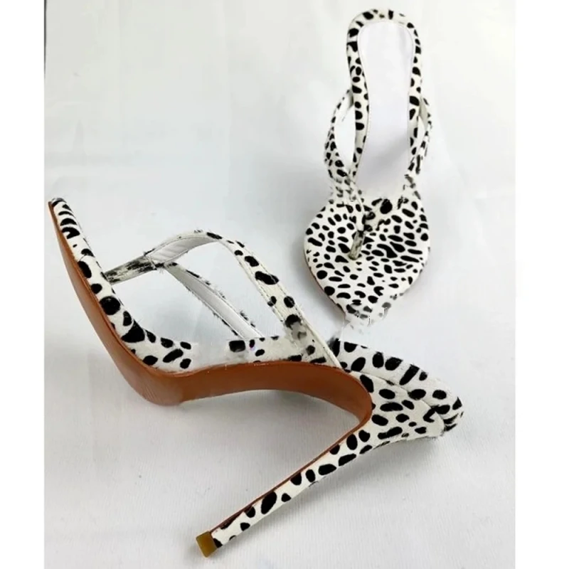 Flip-Flops Women's Leopard Clip Toe High Heels Slippers Pull On Black White Mixed Colors Stiletto Summer Pointy Party Shoes
