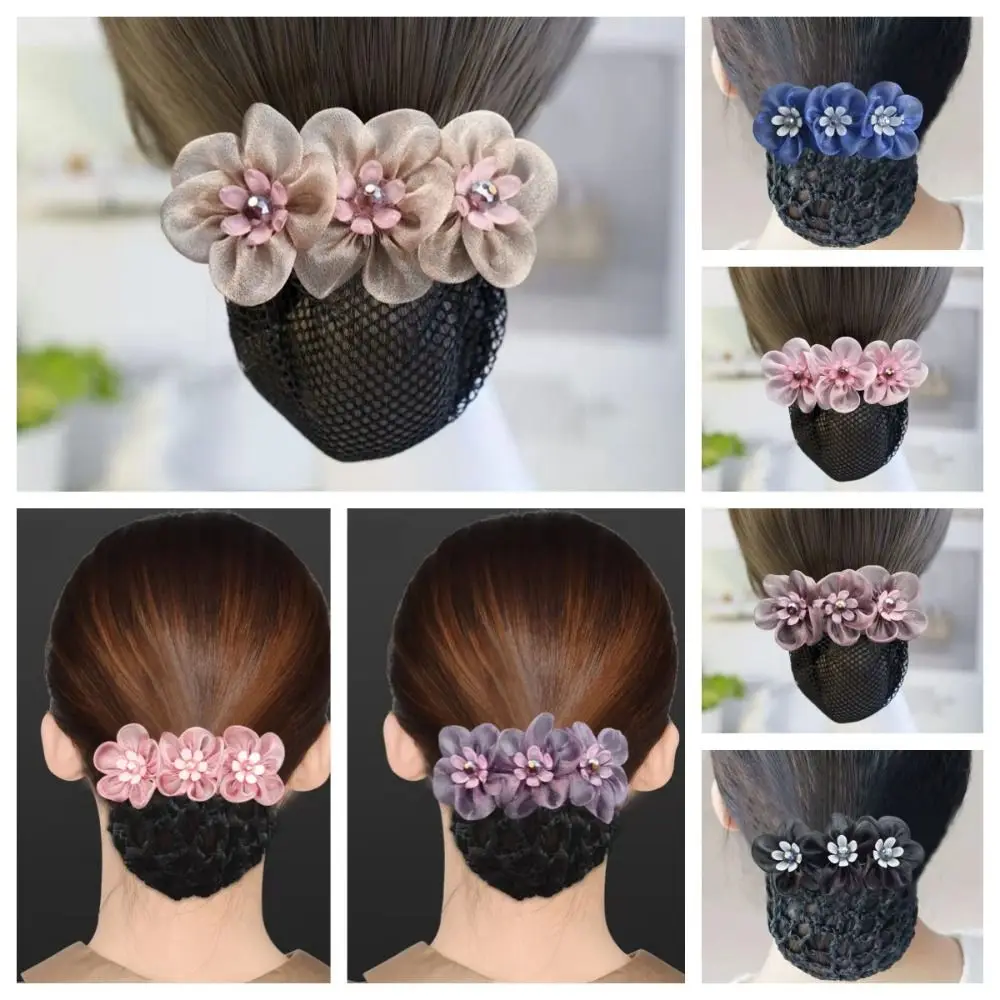 Korean Elegant Mesh Flower Spring Clips Hotel Bun Snood Nurse Hair Clip Cover Net Hairpins Girls Ponytail Clip For Women