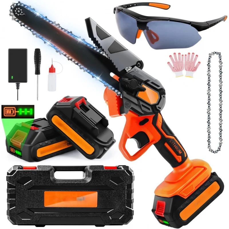 6 Inch Cordless, Super Handheld Chainsaw With 2x Big Batteries, Electric Mini Saw Battery Powered, Small Hand Saws For Tree Wood