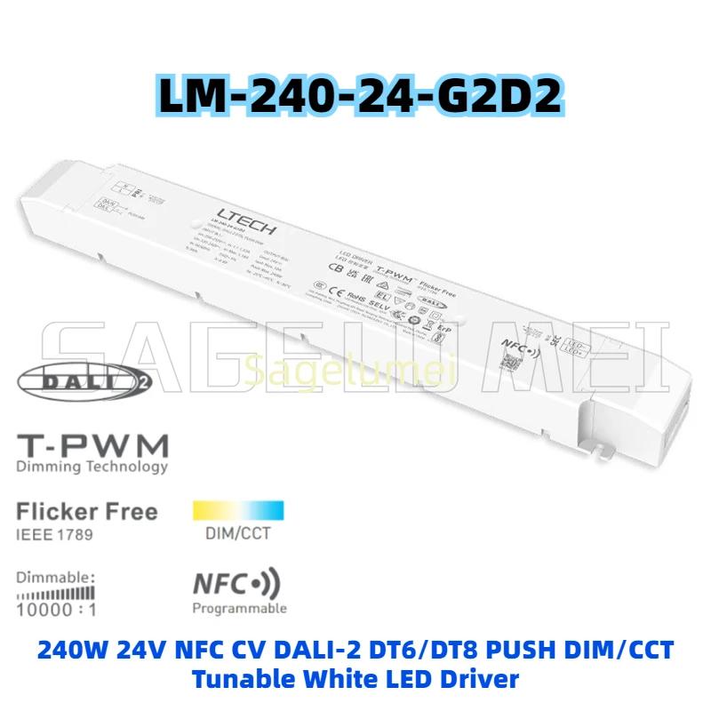 240W New DC24V DT8 NFC CV Led Driver LTECH DALI Dimming Lighting Transformer AC 220-240V Input Push Dim CCT Tunable White Driver