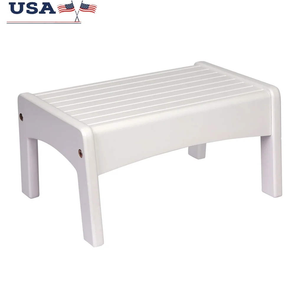 

Lightweight Rubberwood Slatted Step Stool Easy Storage Assembly Required 200lbs Capacity Home Kitchen Bathroom Use 14x9x7 inches