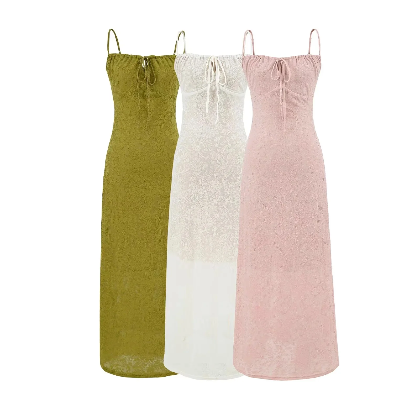 Spicy Girl Summer New Retro Waist Cinching Strap Dress Women's Long Skirt Drawstring Design Gauze Sensation Sleeveless Dress