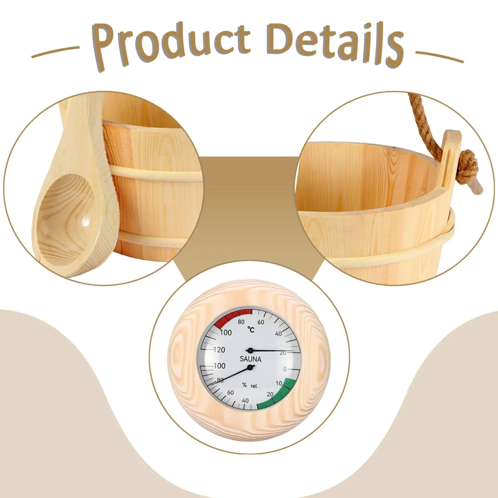 دلو ساونا ومغرفة محمولة قوية سعة 1 جالون (4 لتر) دلو خشبي بسعة المياه مع ملحقات ساونا الرطوبة الحرارية