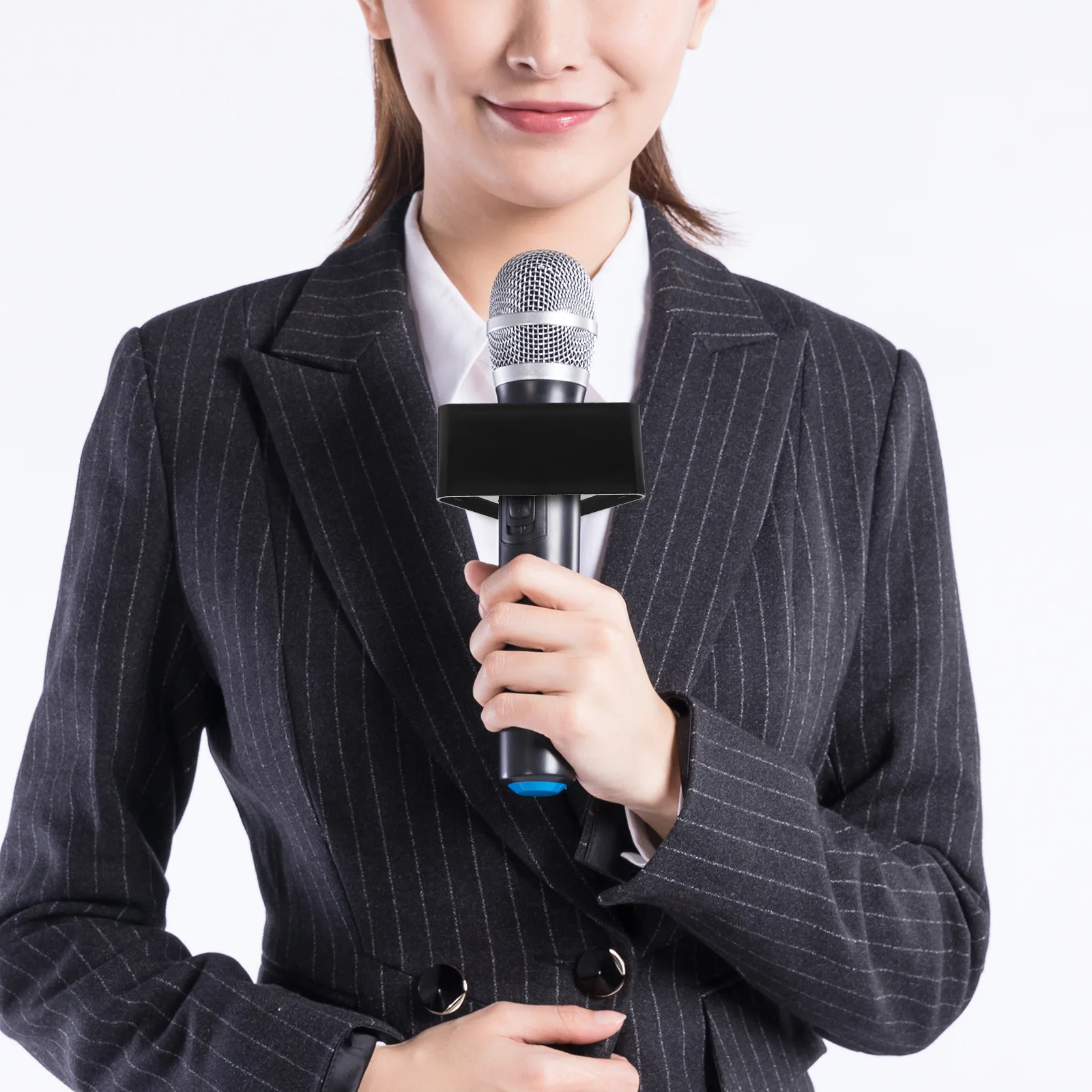 

2Pcs Microphone Flag Station ABS Triangle Microphone Holder Desk Stand Interview Logo Display for Conference Speech