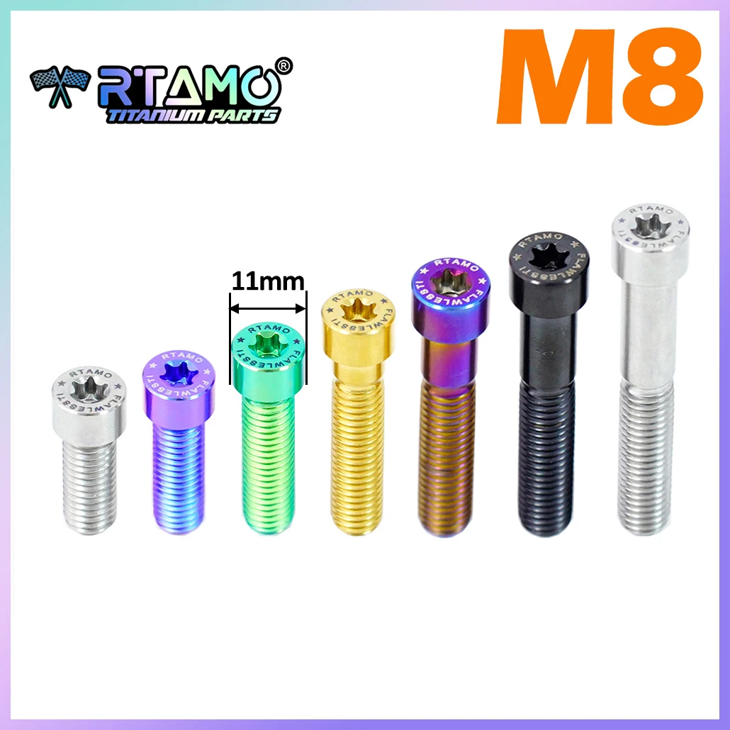 RTAMO Titanium Bolt M8X15/20/25/30/35/40/45/50 1.25Pitch Ti Fastener for Bike Motorcycle Car Rear Modified Screw (1piece)