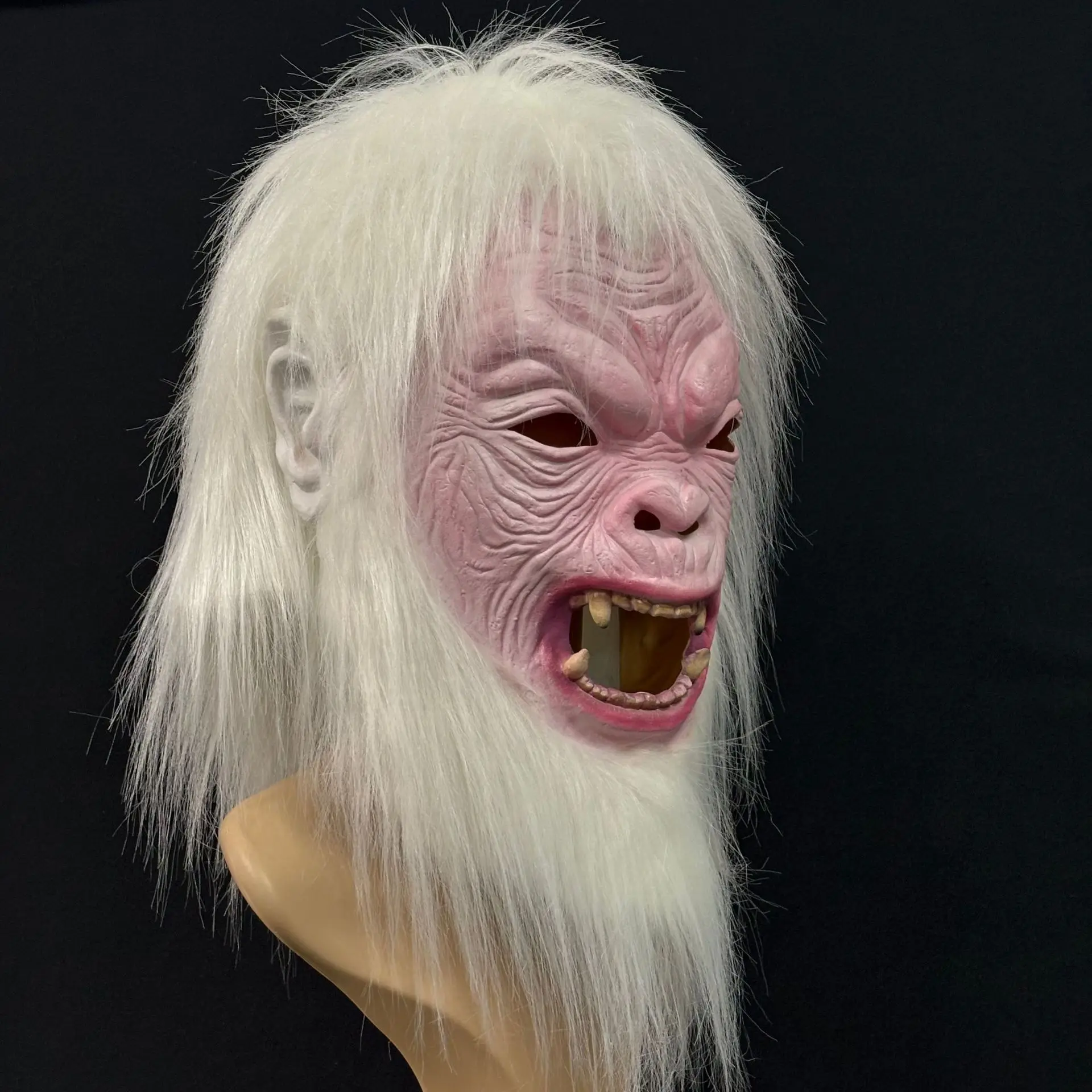 Weißhaarige Monster-Maske, Naturlatex-Tier-Vollkopfmaske für Halloween-Party, Cosplay und Kostümpartys – Detail 5