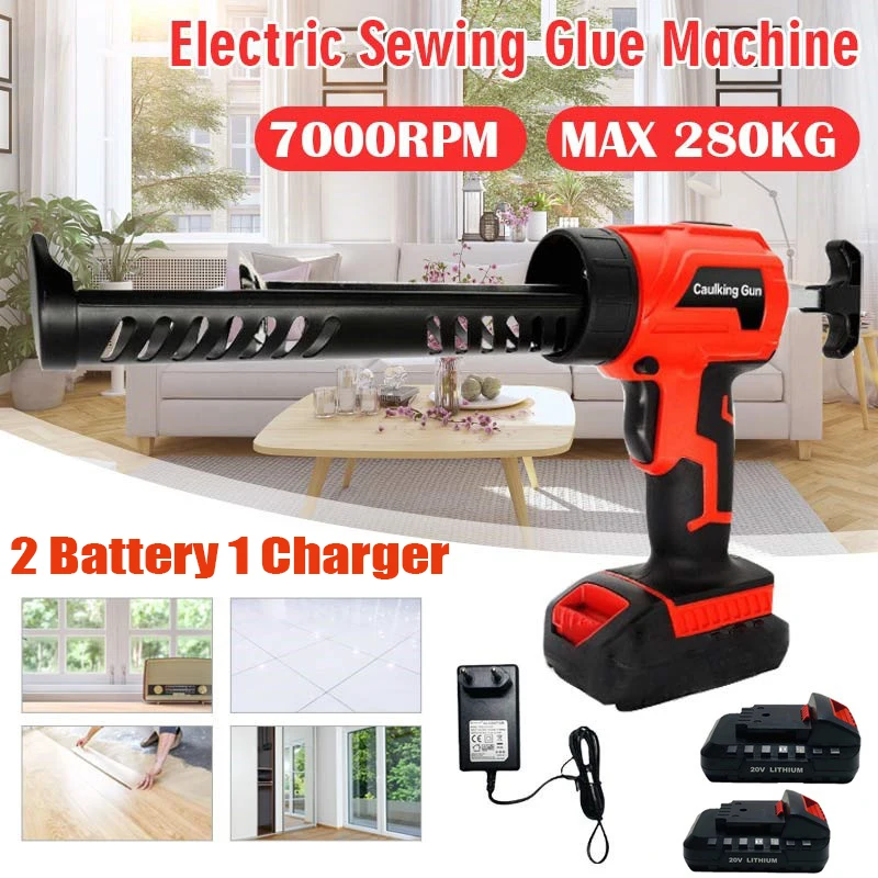 

7000RPM Wireless Electric Caulking Gun Cement Glass Adhesive Applicator Tool Glue Seal Machine with 2 Battery 1 Charger