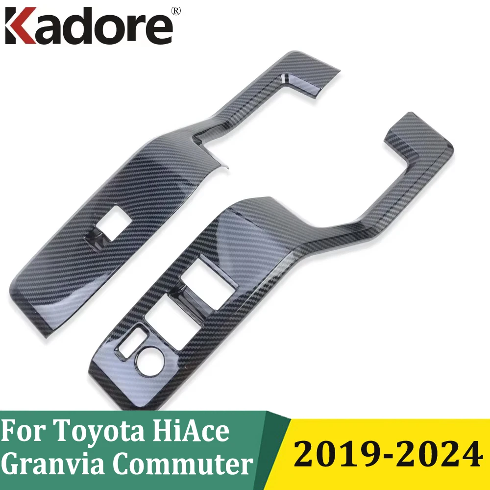 Carbon Fiber For Toyota HiAce Granvia Commuter 2019-2024 Car Window Lift Switch Button Cover Trim Door Armrest Frame Accessories