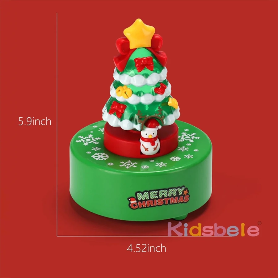 New Christmas Tree Lights Eight-tone Music Box DIY Ornament Hand-cranked Rotating Musical Toy Christmas Gift For Boys Girls