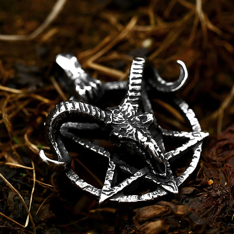 BEIER New Stainless steel Pentagram Pan God Skull Goat Head Pendant Necklace Occult Metal Vintage for Man BP8-342