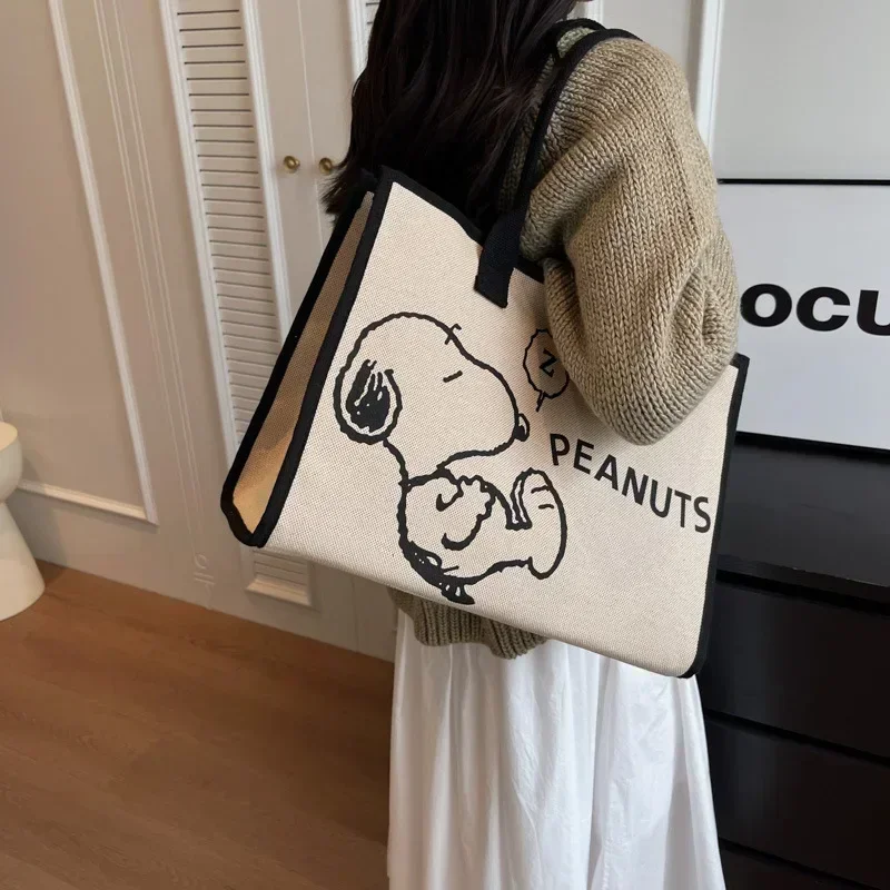 

Snoopy Summer Fashion Canvas bag Commuter Bag Women's 2023 New Large Capacity Shoulder Bag Premium Texture Tote Bag 40x30x17cm