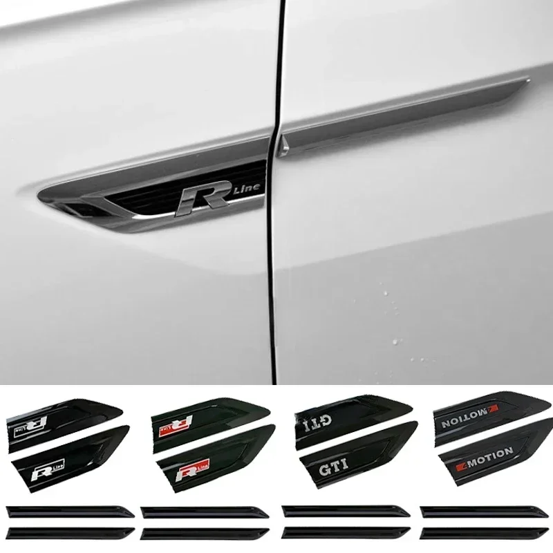 4pcs Car Side Fender Emblem Badge Bumper Strips for Volkswagen VW Rline GTI 4MOTION Polo Golf Jetta Touran Tiguan Passat Beetle