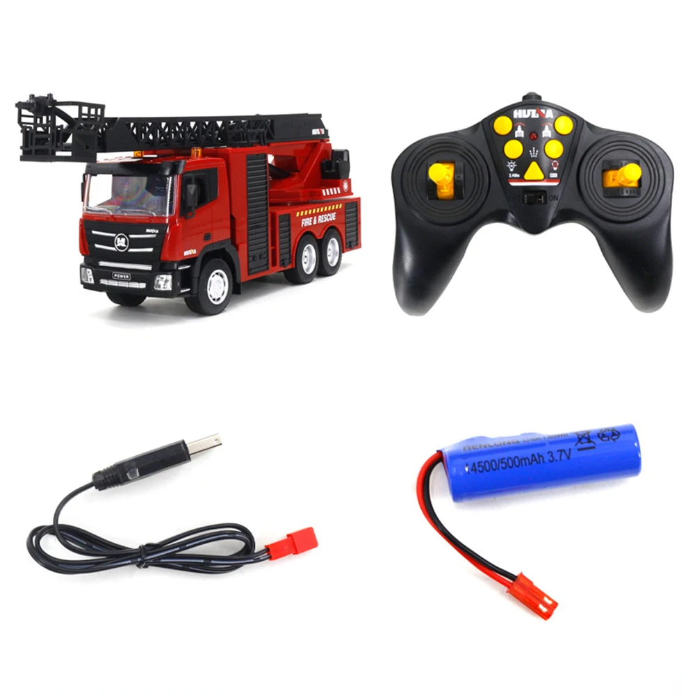 Huina 1361 1:18 caminhão de bombeiros com controle remoto 9ch simulação de liga brinquedo elétrico rc com função de spray de água para adultos/crianças