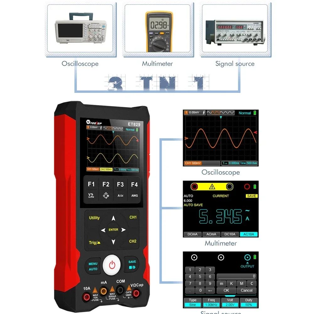 

NEW 3in1 Oscilloscope Multimeter Oscilloscopes 2.8inch TFT Display 200Msps Sampling Rate 80Mhz Bandwidth Dual Channel Oscillomet