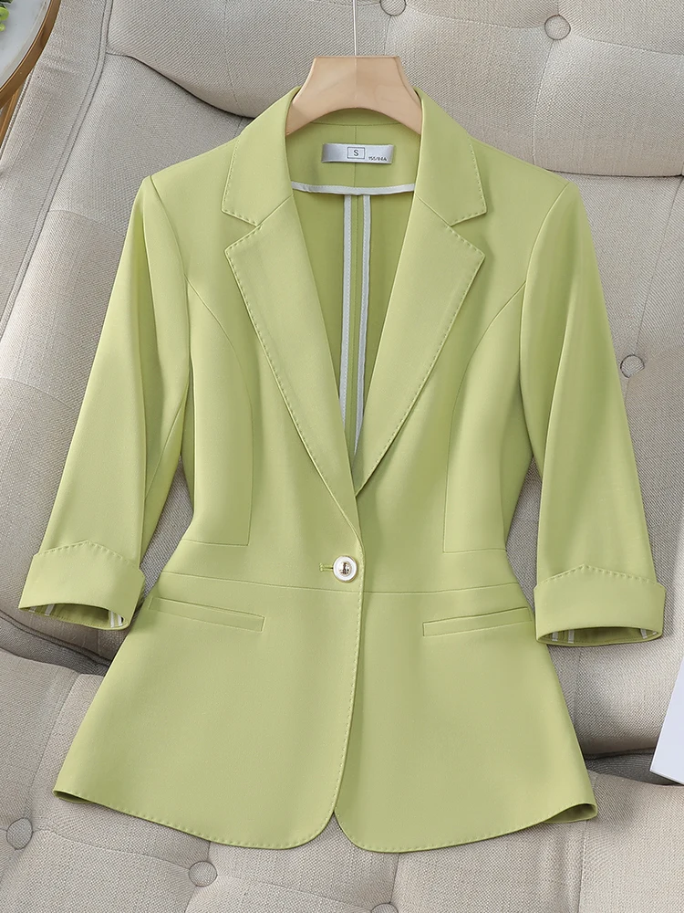 

Faionable Slim Fit Midi Sve Workwear Suit for Women Spring 2024 Korean Sle Profional Single Button Polyester