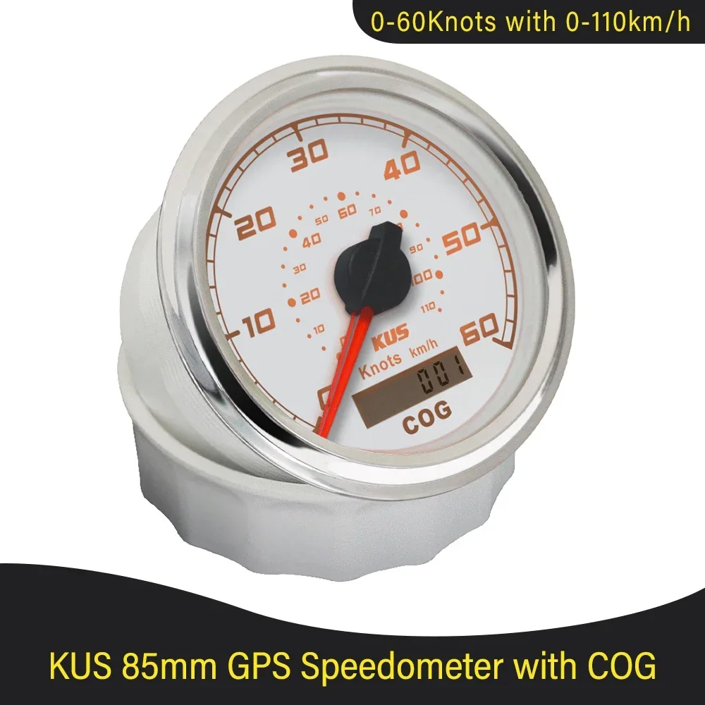 KUS Newest 85mm GPS Speedometer 0-30knots 0-60knots(0-55km/h 110km/h) with Red/Yellow Backlight for Marine Boat Vessels