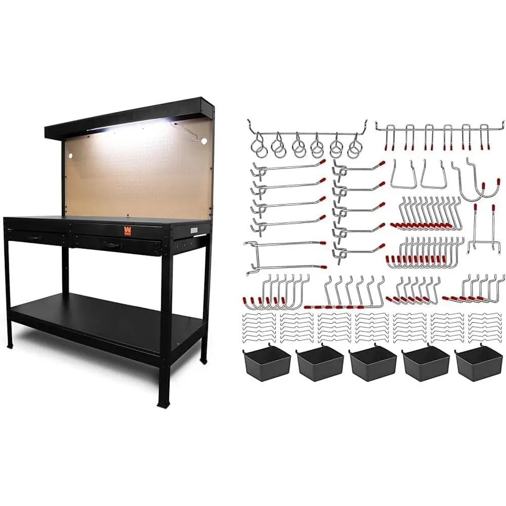 

48-Inch Workbench with Power Outlets, Light and 114-Piece Pegboard Accory Kit