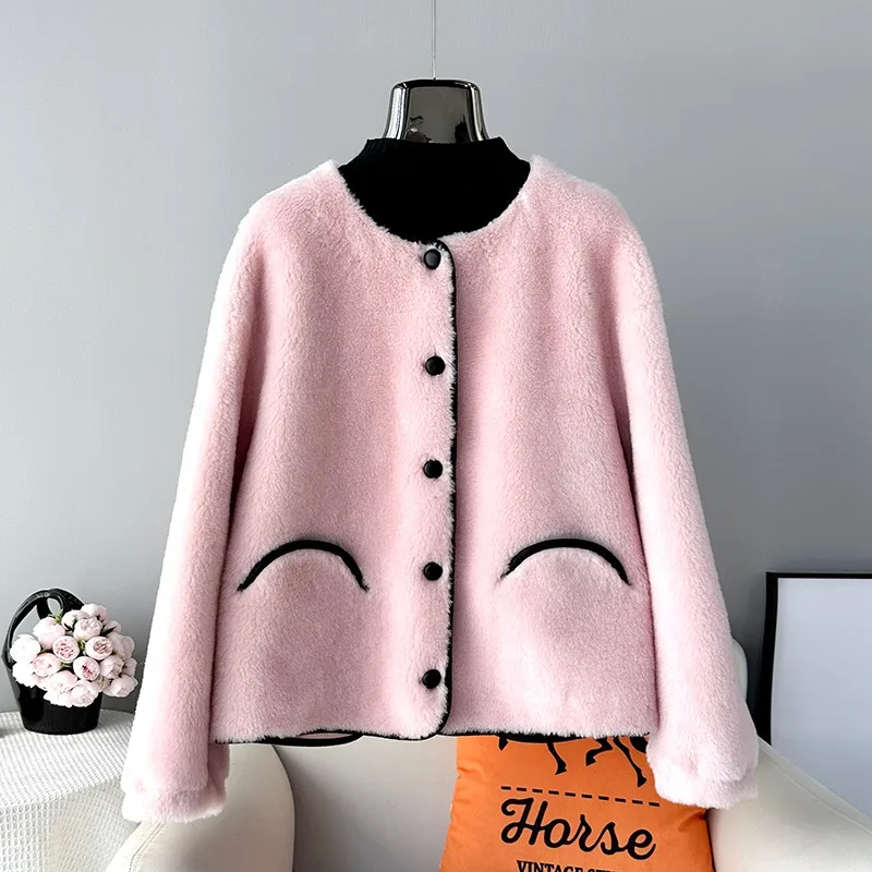 

2024 Fall and Winter New Sheep Shearling Coat Lamb Hair Short Section Skinny Warm Jacket Overcoat JT446