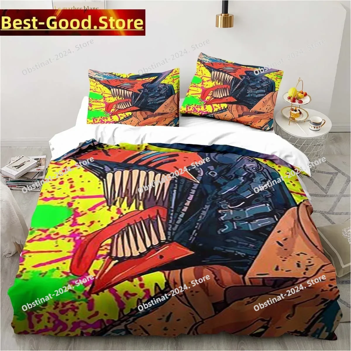 

Chainsaw Man Bedding Lovely Anime Cartoon Twin Bedding Set 3 Piece Comforter Set Bed Duvet Cover Double King Cover Home Textile