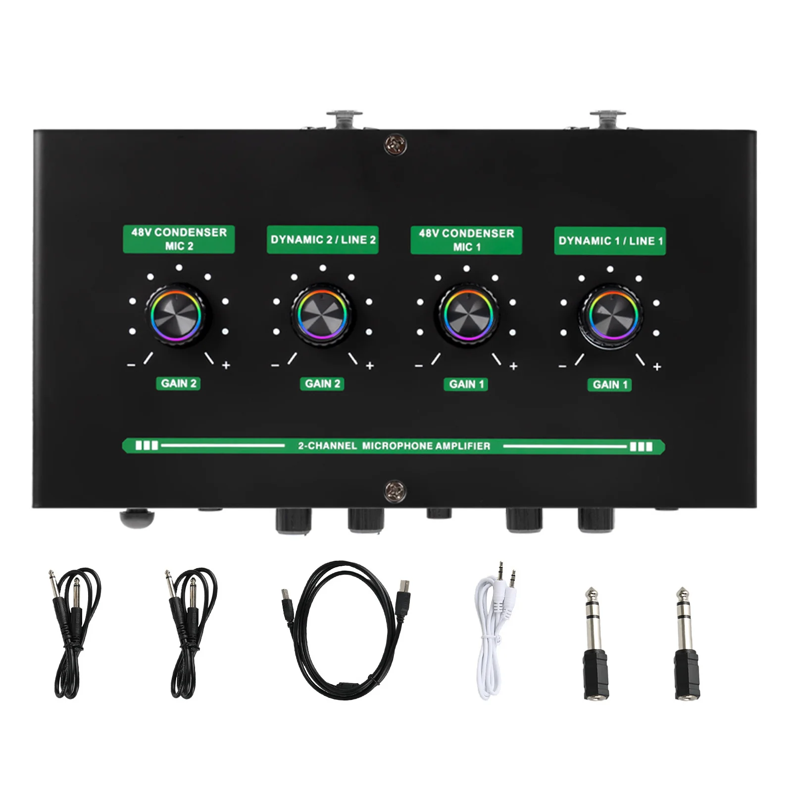 

2pcs 2 Channel Mic Preamp Interface Echo Volume Control Dual Microphone Inputs For Ktv Karaoke Live Streaming Teaching Game Chat