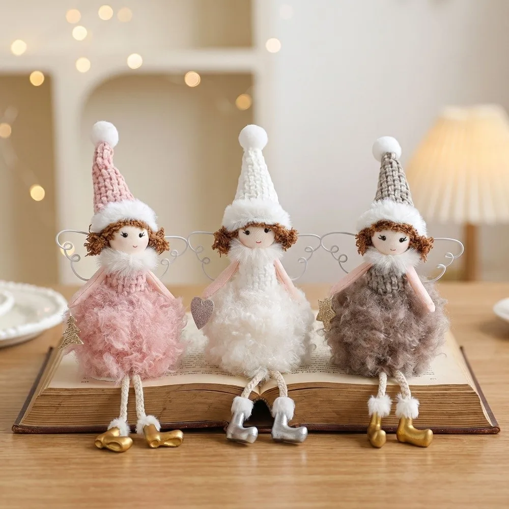New Sitting Posture Angel Girl Figurine Desktop Ornament Christmas Tree Decor Wings Design Fairy Elf Figurine Festive Gift