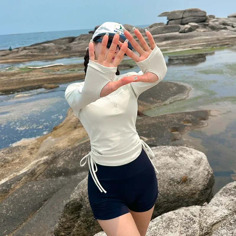 

2025 Women's Long Sleeve Two-Piece Swimsuit High Neck Zipper Slimming Bodysuit Separate Surfing and Diving Suit