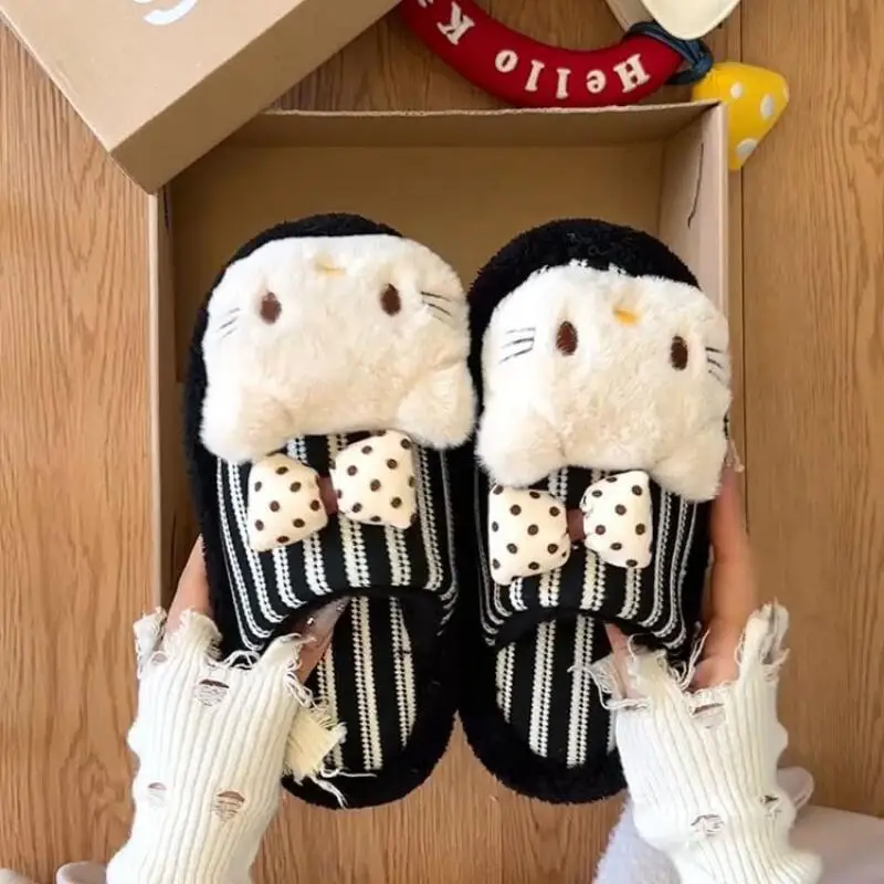 

Hot Sanrio Hello Kitty Girl Slippers Kawaii Autumn and Winter Student Fashion Cartoon Anime Keep Warm Cotton Slippers New Style