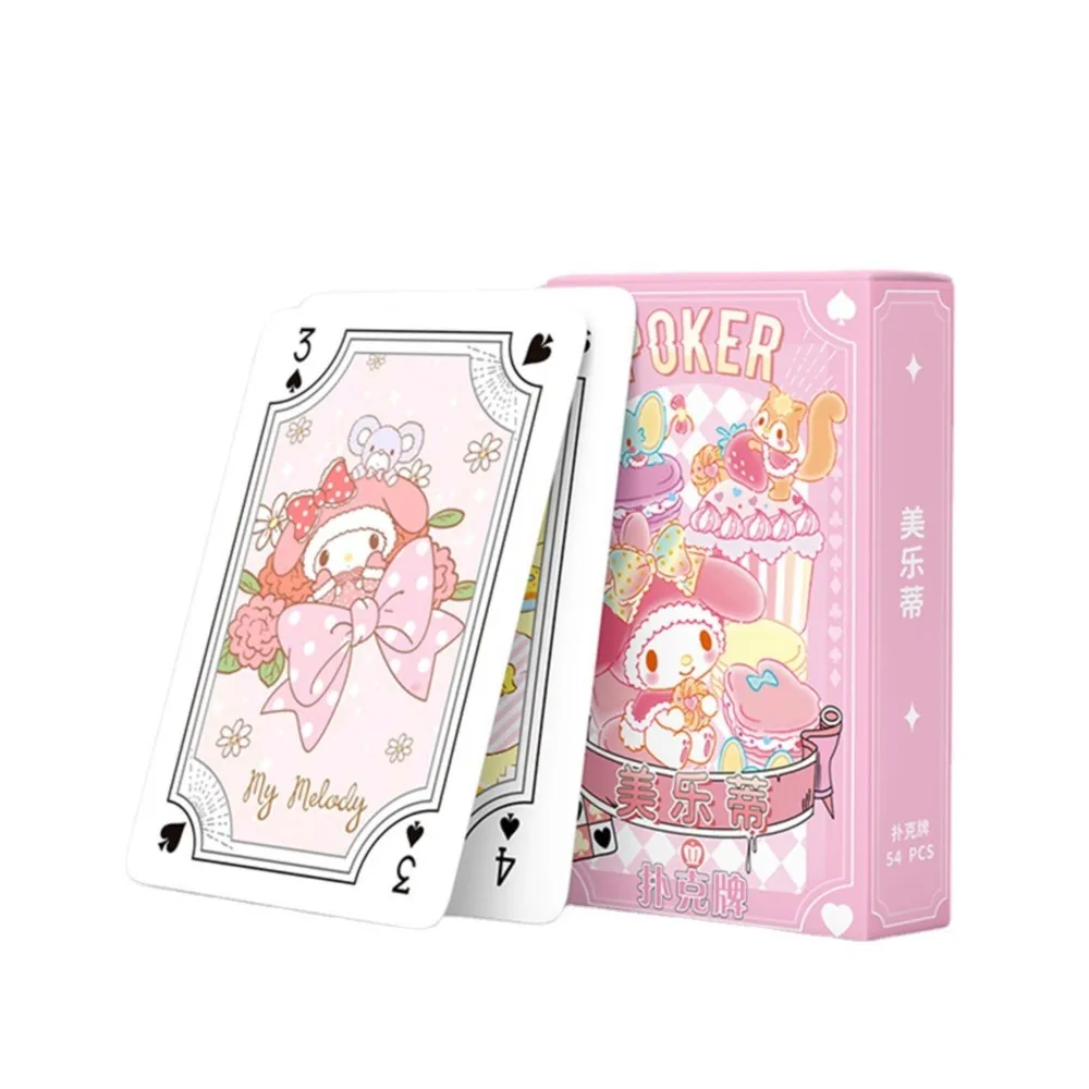 Sanrio Poker Kawaii Cartoon Kuromi Hello Kitty Cinnamoroll Melody Kid Playing Hobby Collectibles Card Games Toy Deck Collection