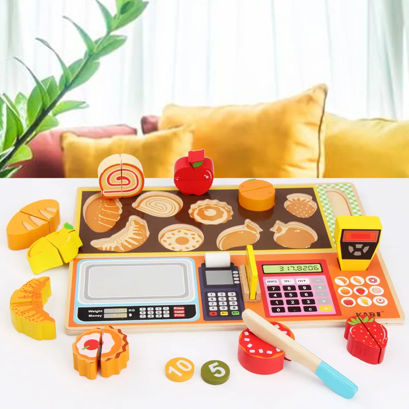 Pretend Play Food Simulation Grocery Toy Wooden Money Puzzle Wooden Cutting Toy