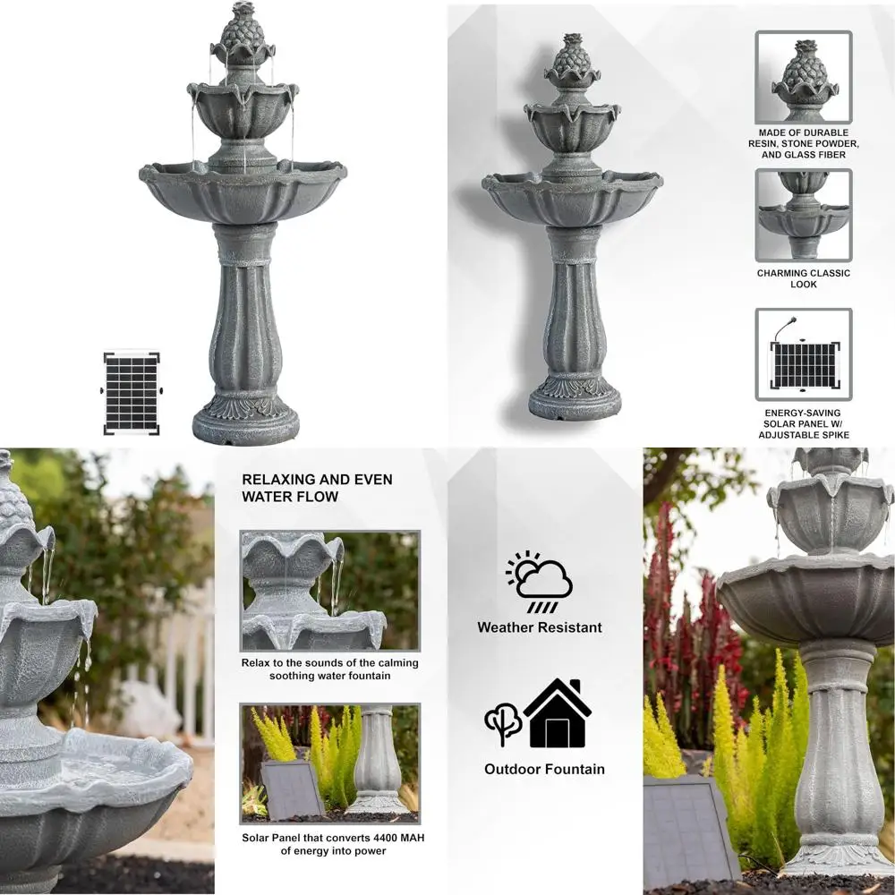 

Двухуровневый серый смоляный уличный фонтан на солнечной энергии для декора дома и сада