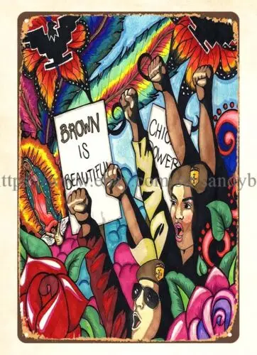 metal reproduction artwork chicano movement brown is beautiful metal tin sign