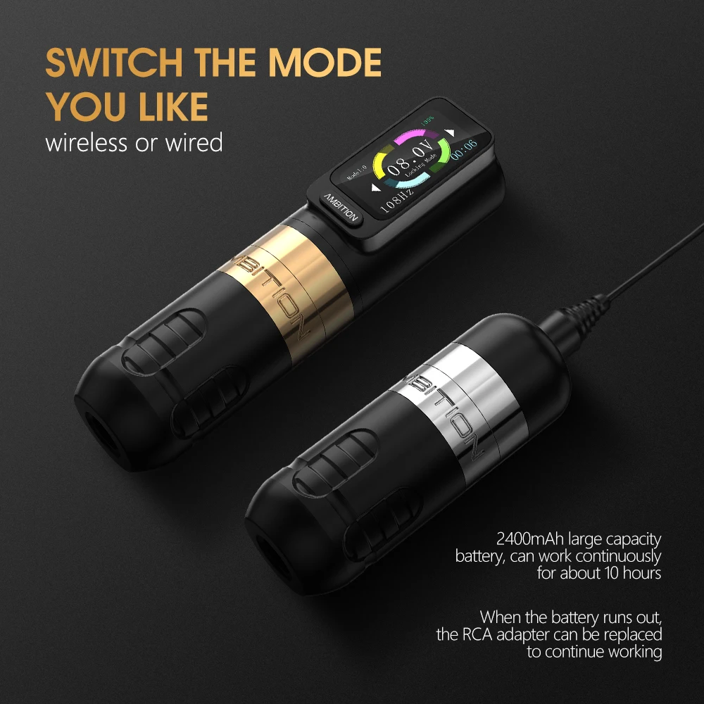 Ambition Zetton Kabelloser Tattoo-Maschinenstift, 4,0/3,5 mm Hub, gerade Stangenstruktur, bürstenloser Motor, 2400 mAh Touchscreen-Akku – Detail 9