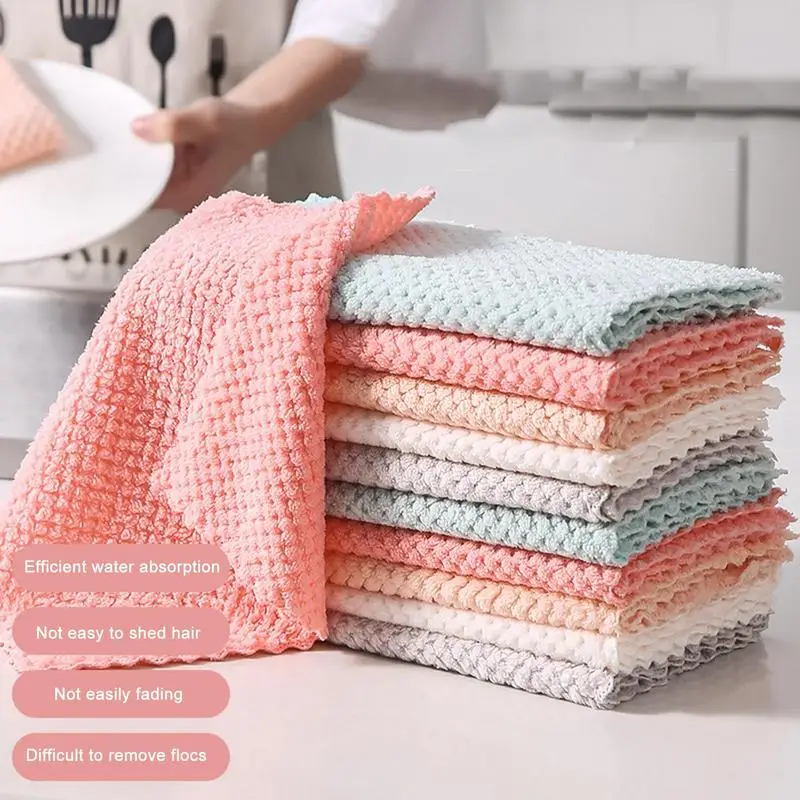 Microfiber Kitchen Dish Cloth 10pcs Water Absorbent Kitchen Cleaning Towel Non Stick Household Dish Napkins Cleaning Supplies