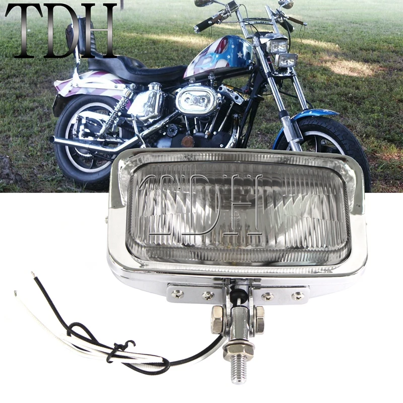 Chrome Motorcycle Rectangle Lamp Retro Headlight For Harley Chopper Bobber Scrambler Cruiser Yamaha Honda Cafe Racer