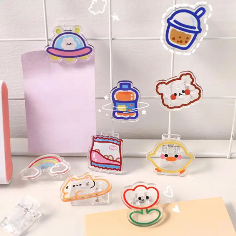 Binder Clip Cute Cartoon Multifunctional Acrylic Distinguish Files Multi-specification Office Supplies Mini Paper Clips Secure