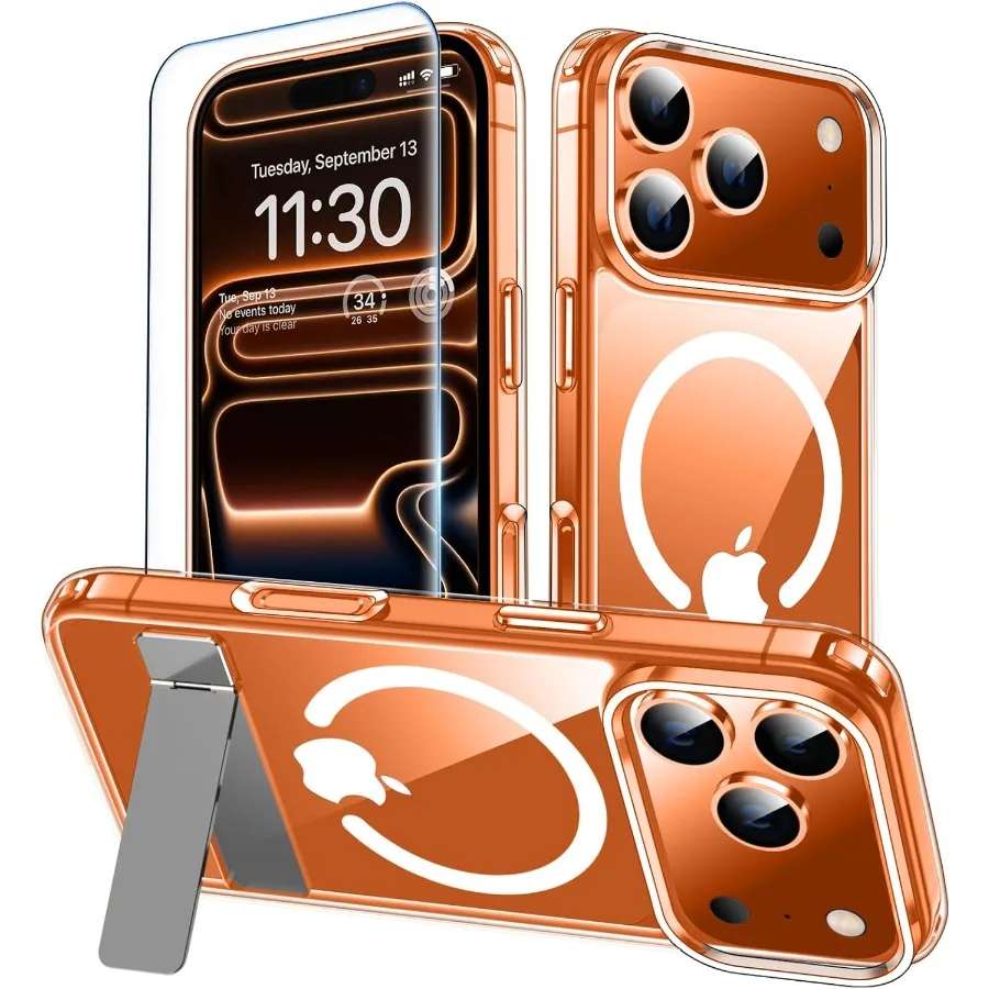 

Защитный чехол в стиле милитари с защитой от желтений и встроенной подставкой для iPhone 17, Pro, совместимый с Magsafe