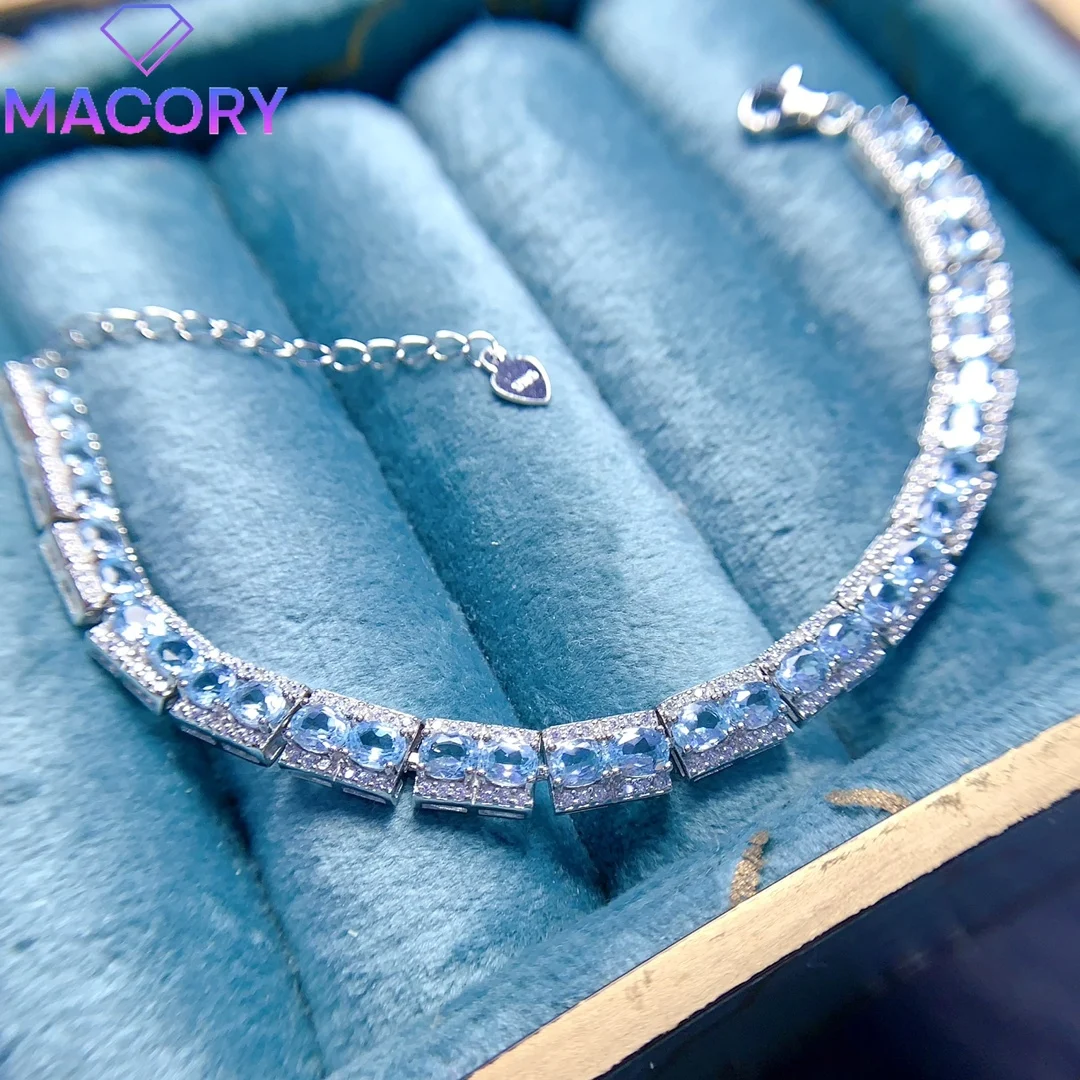 925 sterling silver natural Topaz bracelet certified luxury designer jewelry women Christmas wholesale gemstone silver