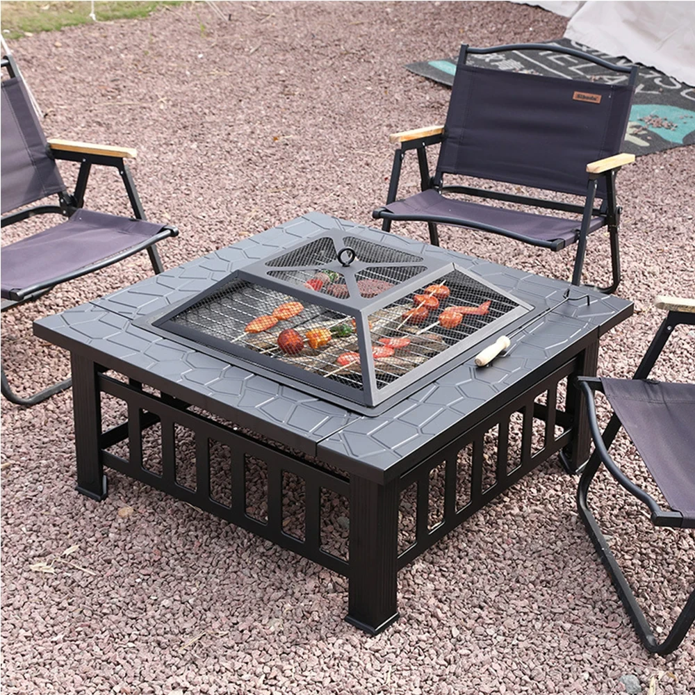 3 IN 1 Fire Pits Square Outdoor Firewood Stove Charcoal Heating Brazier Home Barbecue Courtyard Camping Grill Fireplace Get Warm