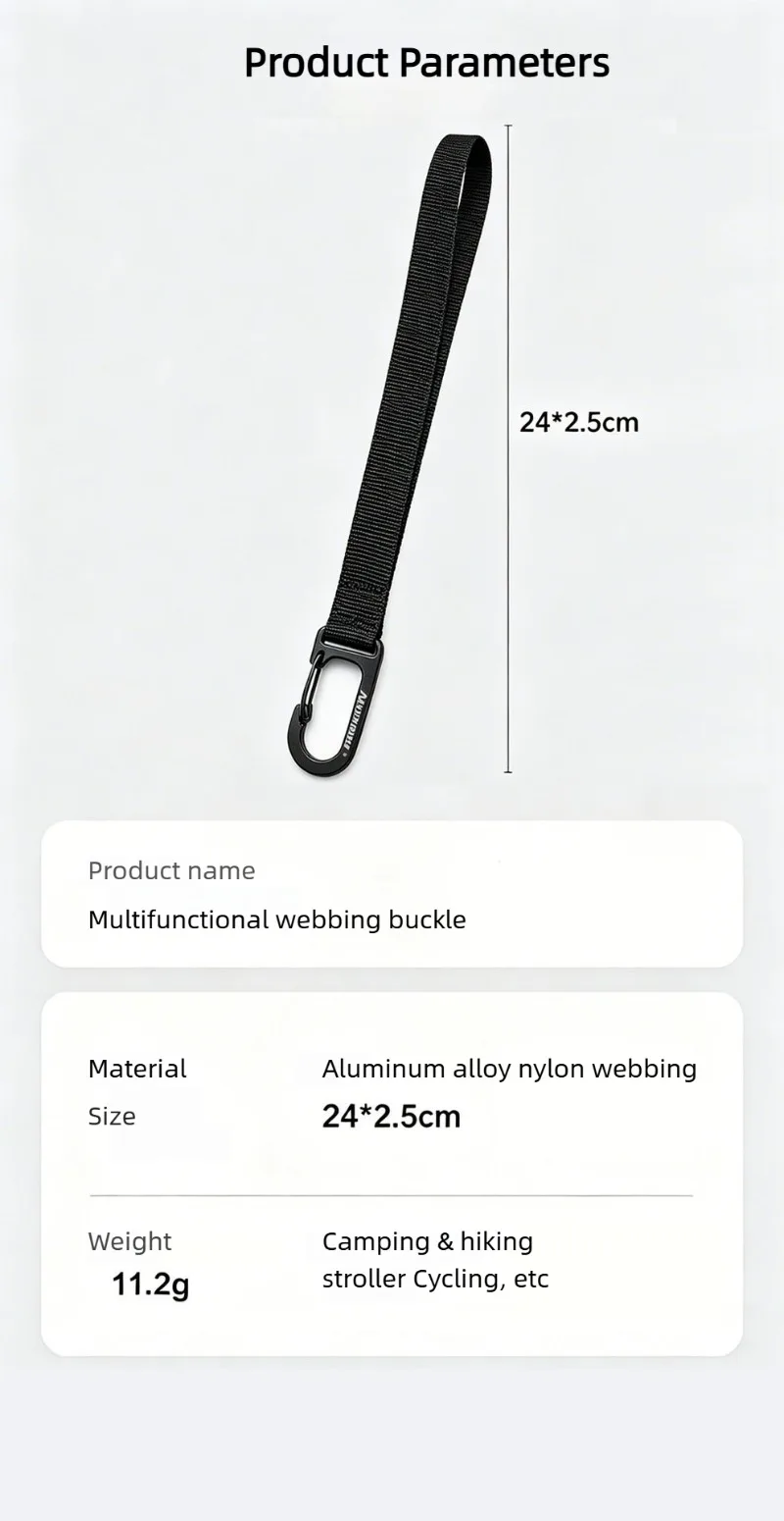 Multifunctional Webbing Spring Snap Hook, EDC Quick Clip Carabiner for Electric Bike Hanging, DIY Backpack Keychain Camping Gear