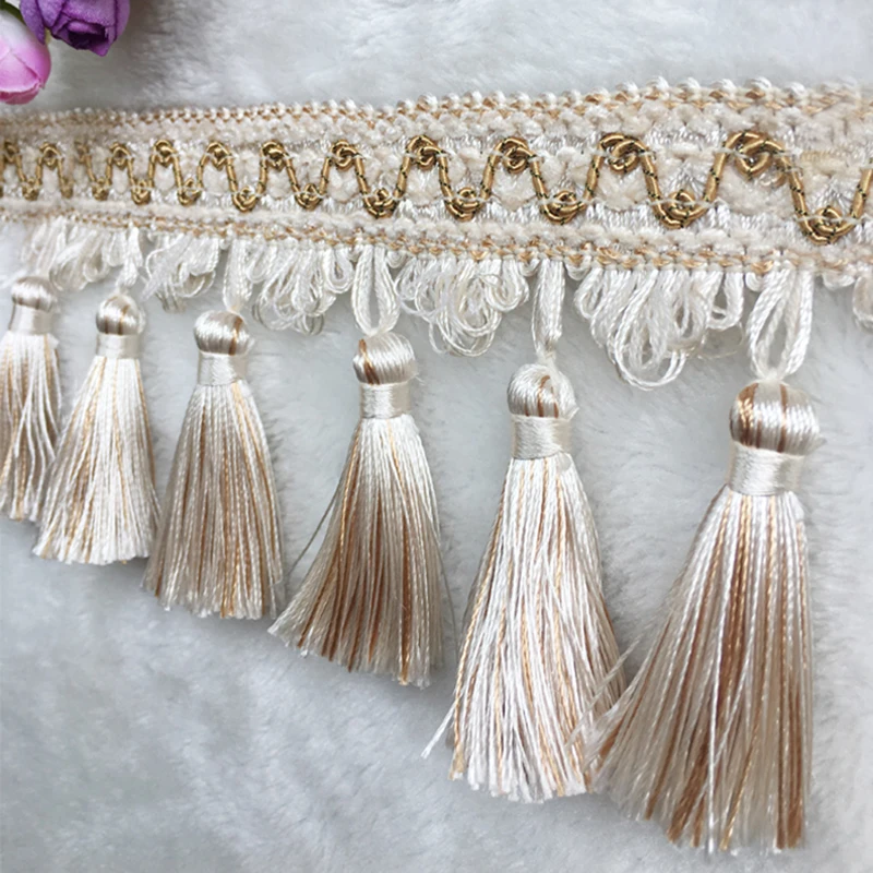 Acrylic/Polyester Tassel Fringe Trim Beaded Ribbon for Sewing Curtain Accessorie Lace Decoration Tablecloth European Lampshade