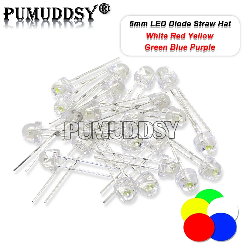 5MM LED Diode Straw Hat White Red Green Blue Yellow Purple Light Transparent Emitting New 100PCS/LOT IGMOPNRQ