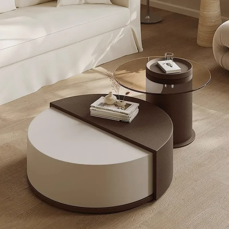 Rotating Coffee Table Set Modern Minimalist Smoked Wood Side Table Combo Light Luxury Living Room Furniture Italian Style