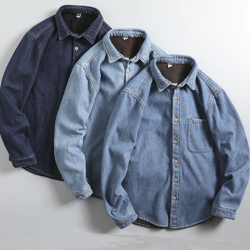 

Men's Waed Vintage Autumn Winter Thiened Warm Fce Lined Casual Long Sve irt Coat Stand Fit Flip Collar