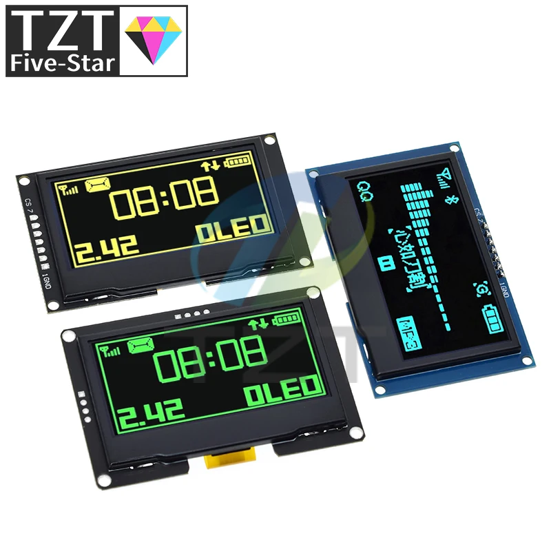 TZT 2.4 "2.42 بوصة 128x64 OLED وحدة عرض إل سي دي SSD1309 12864 7 Pin SPI/IIC I2C واجهة تسلسلية لاردوينو UNO R3 C51