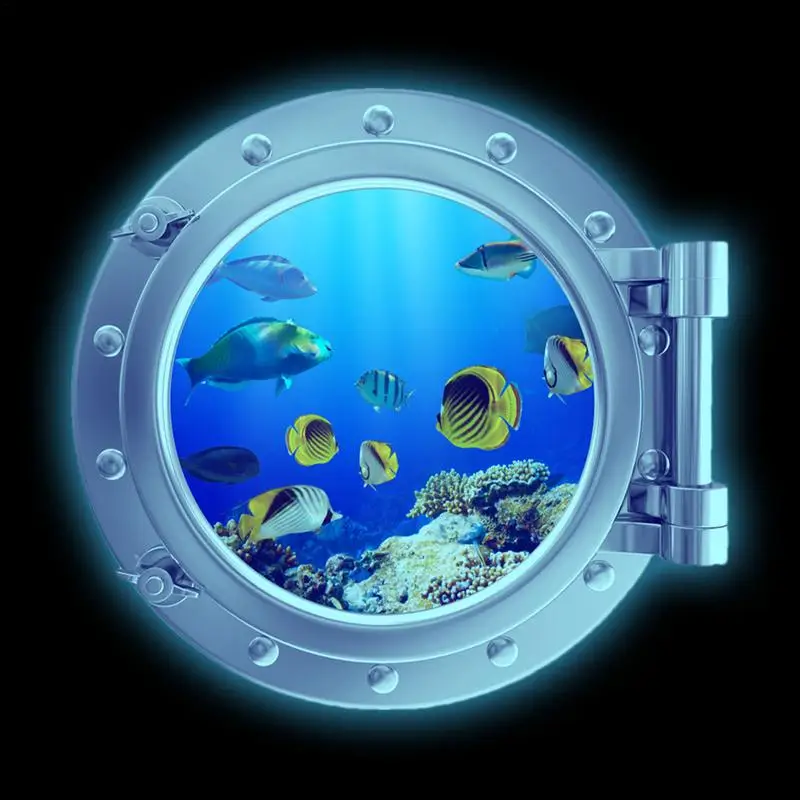 Calcomanías de ojo de buey de visión 3D autoadhesivas, tortuga marina luminosa, pegatina de pared para ventana, decoración del hogar, dormitorio, lavadora