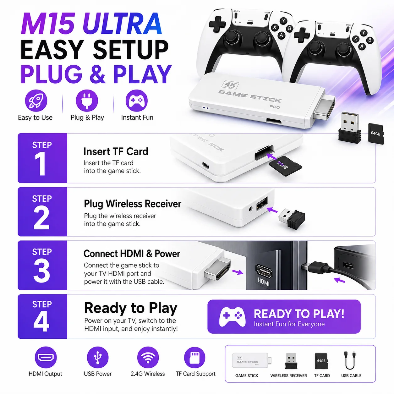 Retro Gaming Game Stick - 4K HD Ausgang M15 ULTRA Tragbarer